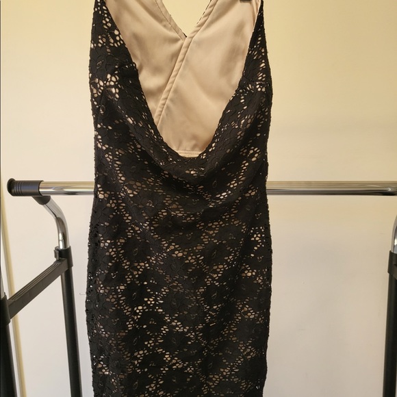 Black Lace Laser cut Strapless Mini Dress - Picture 4 of 5